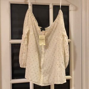 Lucky brand white & gold off the shoulder shirt